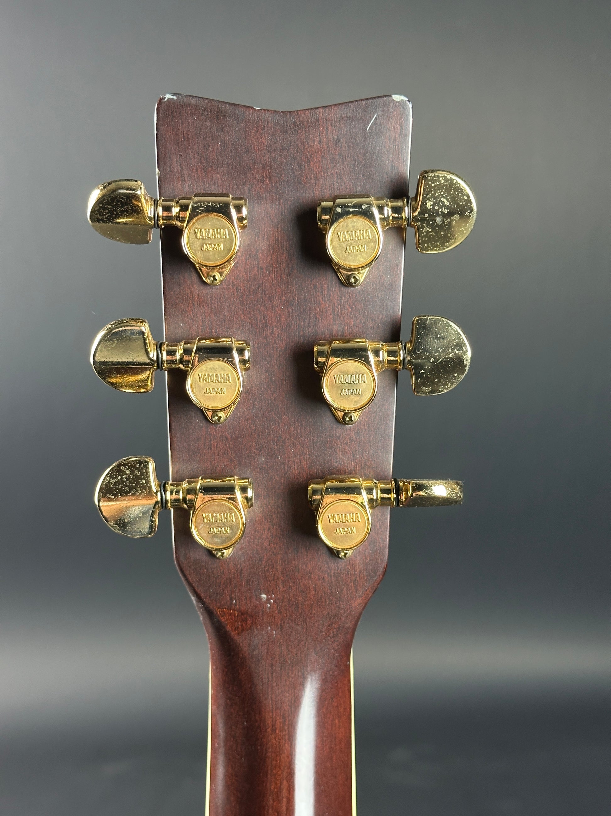 Back of headstock of Used 80s Yamaha L-10.