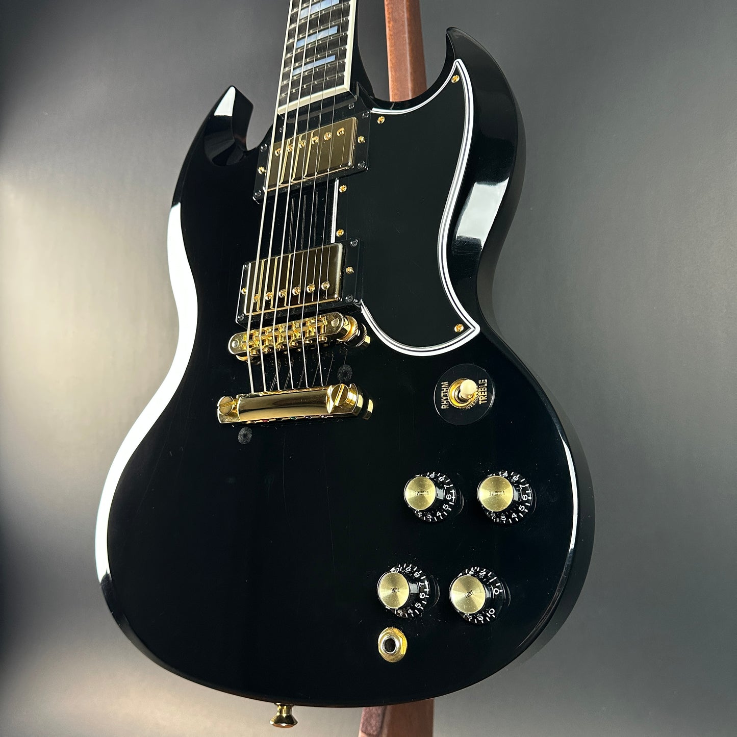 Front angle of Used 2010 Gibson Custom Shop SG Custom Ebony.