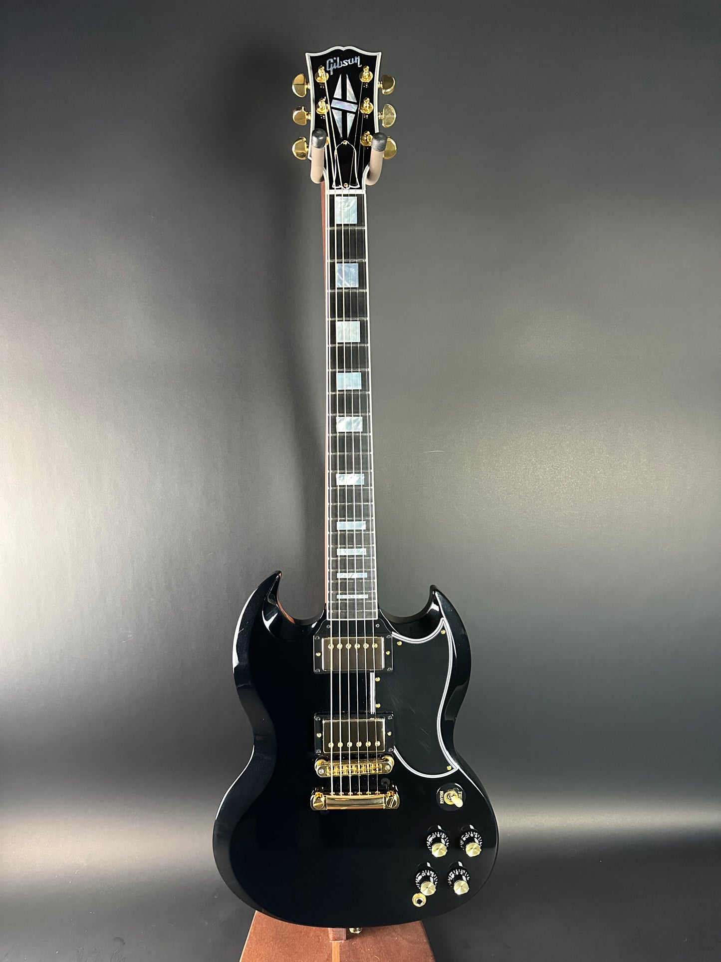 Full front of Used 2010 Gibson Custom Shop SG Custom Ebony.