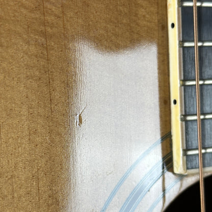 Ding near fretboard of Vintage 1970s Yamaha L-5.