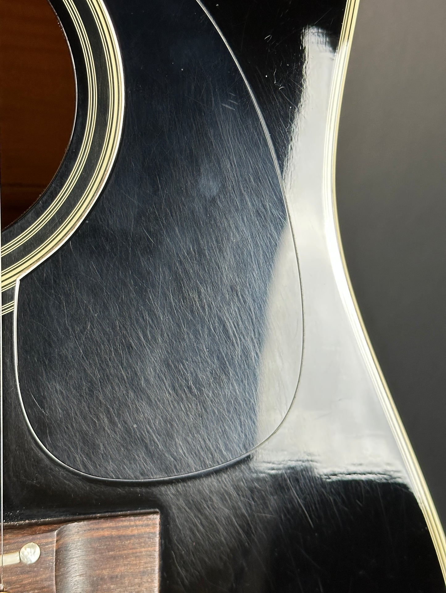 Scratches around pickguard of Used Takamine EF341c Black.