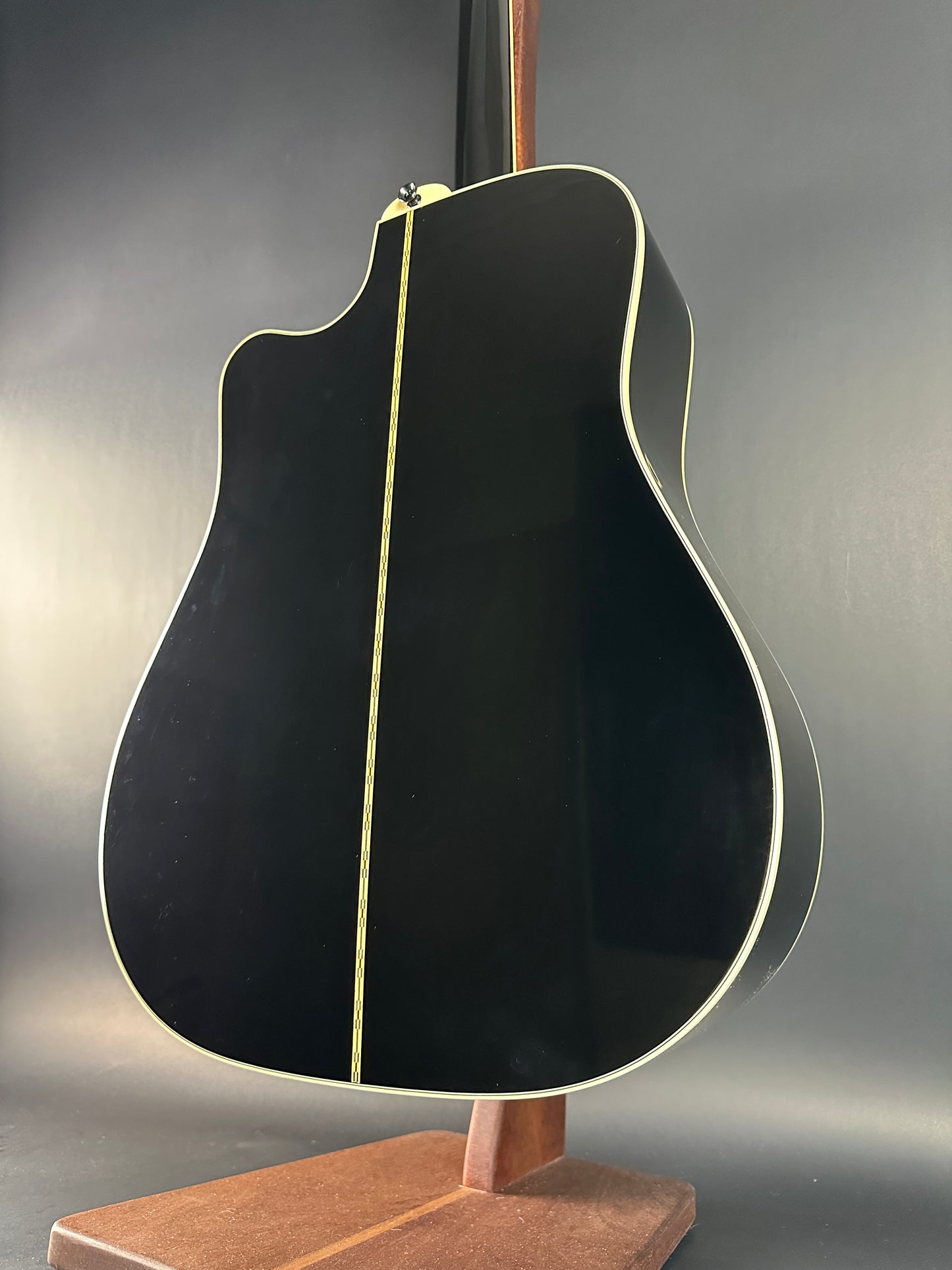 Back angle of Used Takamine EF341c Black.