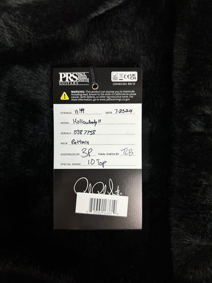 Hang tag for PRS Hollowbody II Piezo 10-top Charocal.