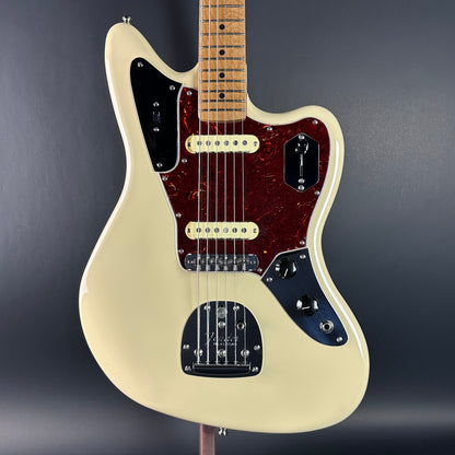 Front of Used Fender Mod Shop Jaguar Roasted Maple Desert Sand.