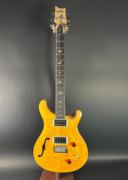 Full front of Used PRS SE Custom 22 Semi-hollow Santana Yellow.