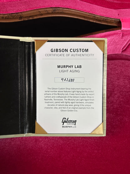 Certificate of authenticity for Gibson Custom Shop Made 2 Measure 1959 Les Paul Standard Chambered SITF Tejas Burst Light Murphy Aged Double Cream.