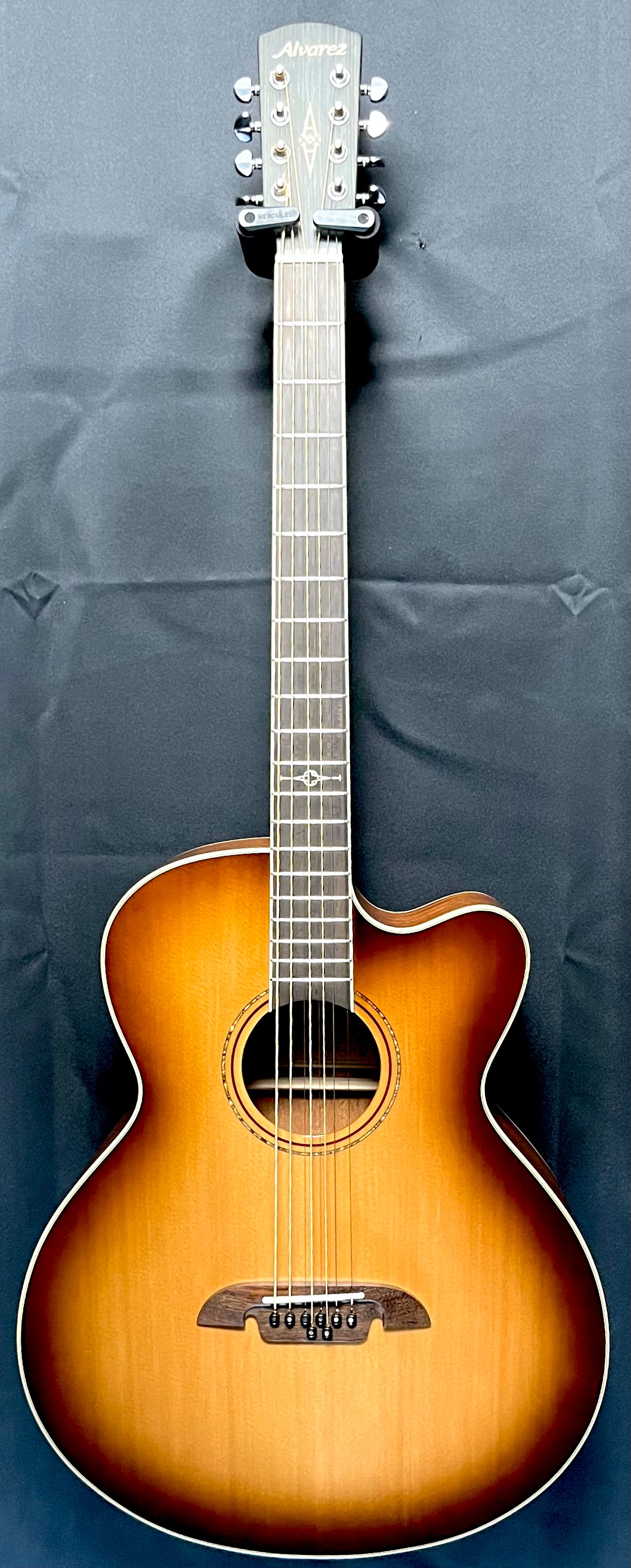 Full front of Used Alvarez Acoustic Baritone 8-String ABT6OCE-8SHB Shadow Burst TFW14