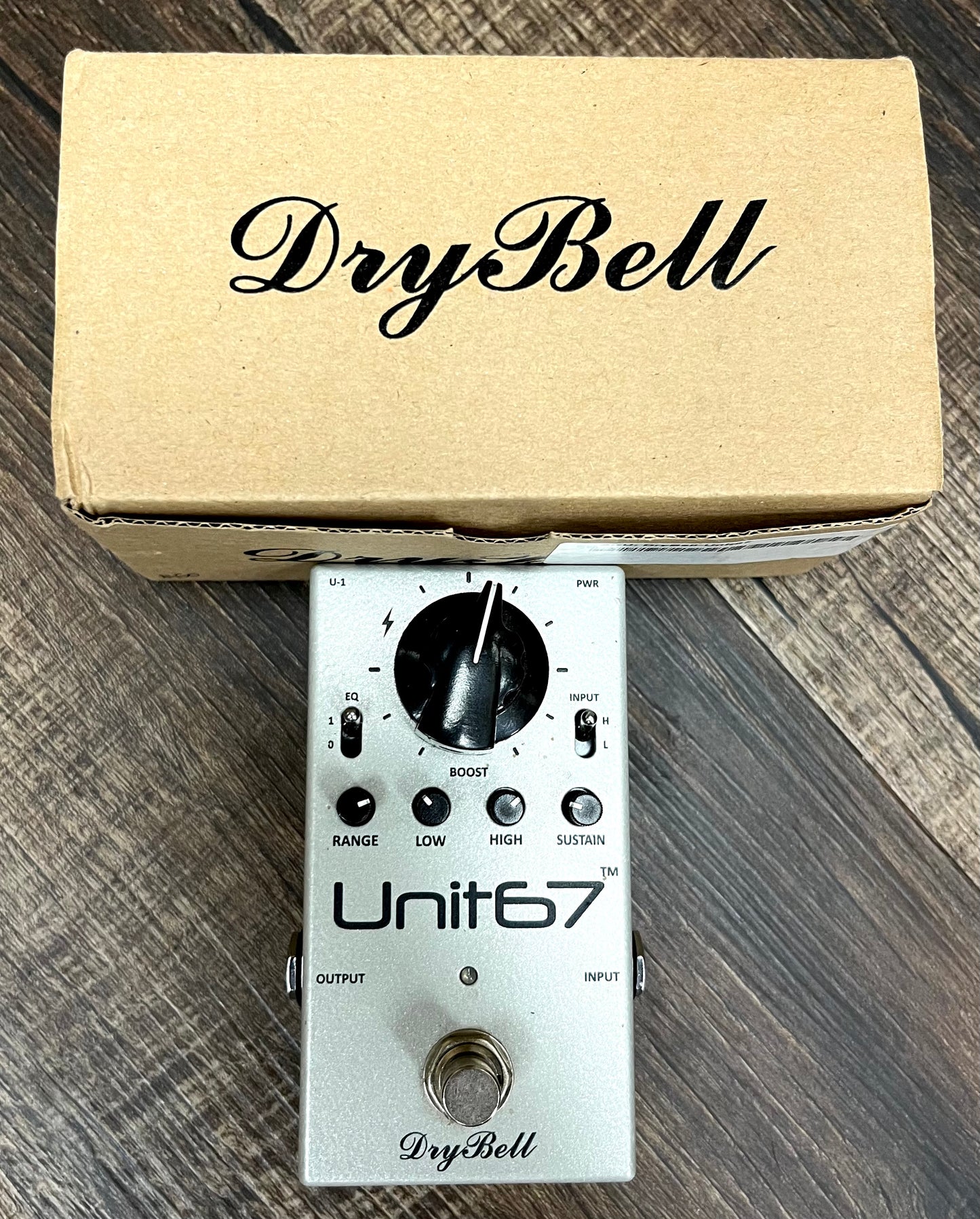 Top of w/box of Used Dry Bell Unit 67 Comp / EQ / Boost Pedal w/Box TFW16