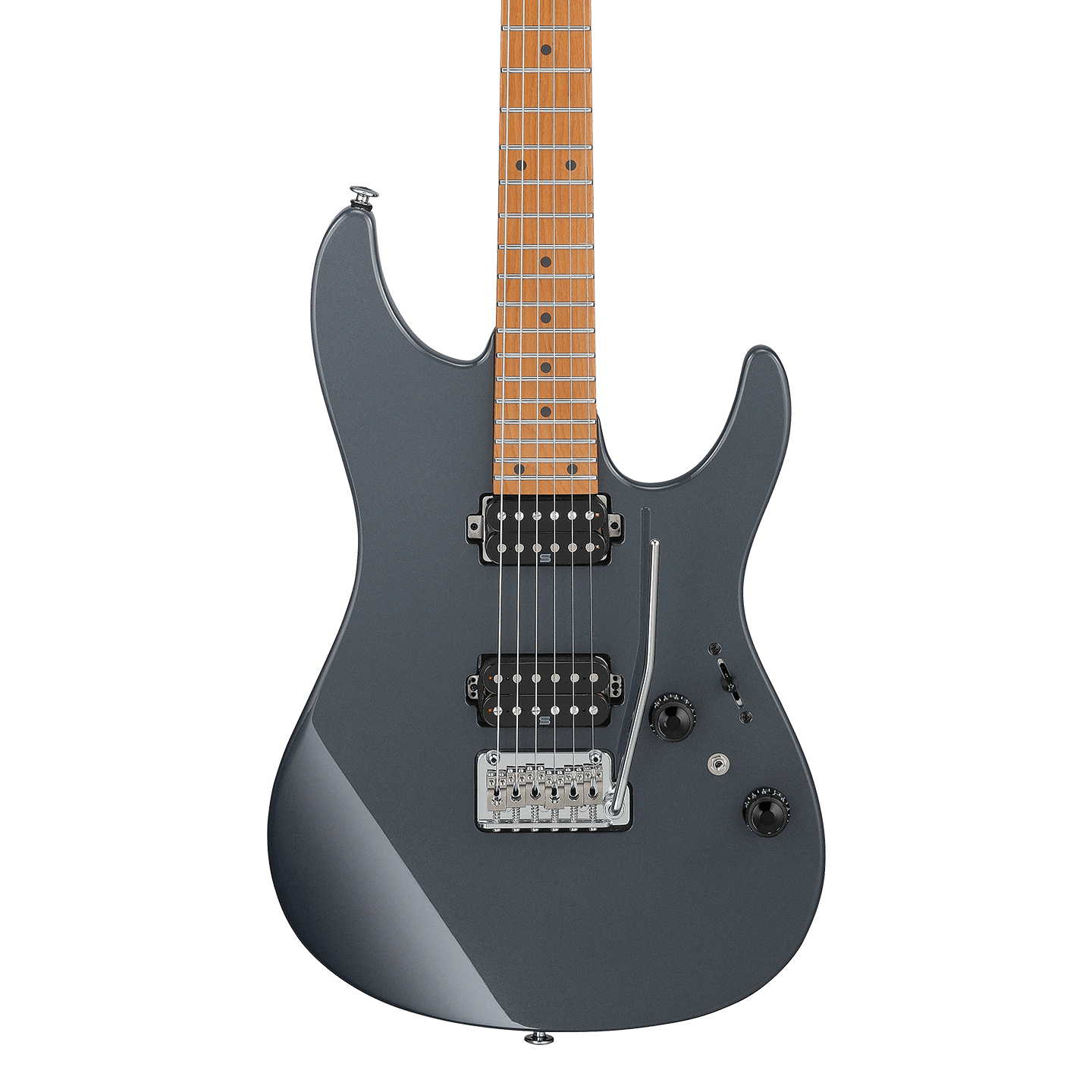 Front of Ibanez AZ2402GRM Prestige Grey Metallic Roasted Maple Fingerboard.