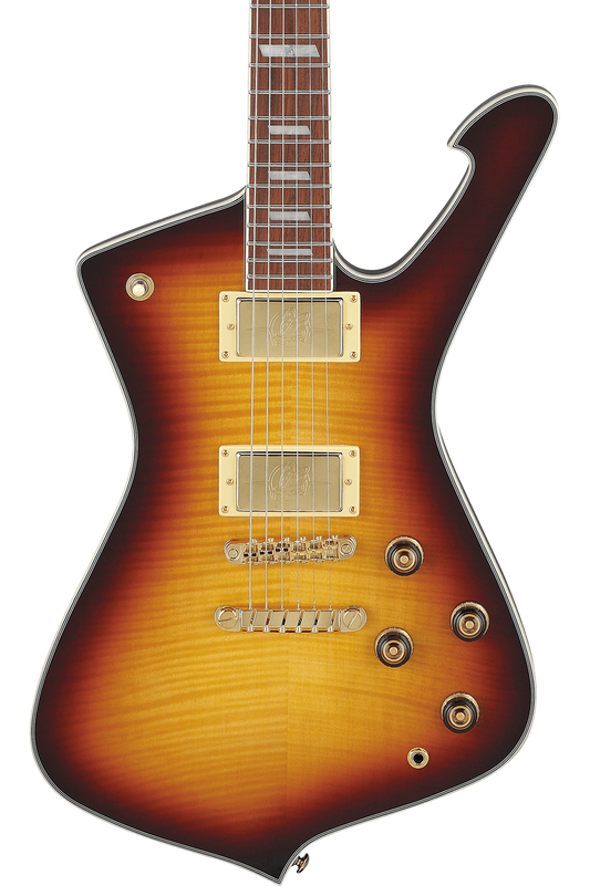 Front of Ibanez IC420FM Iceman Violin Sunburst.