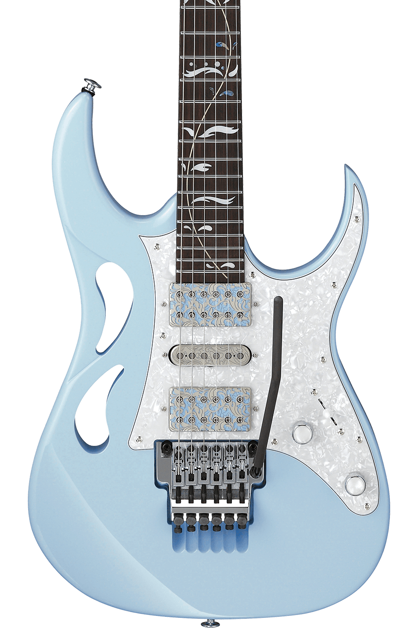 Front of Ibanez PIA3761 Steve Vai Signature Blue Powder.