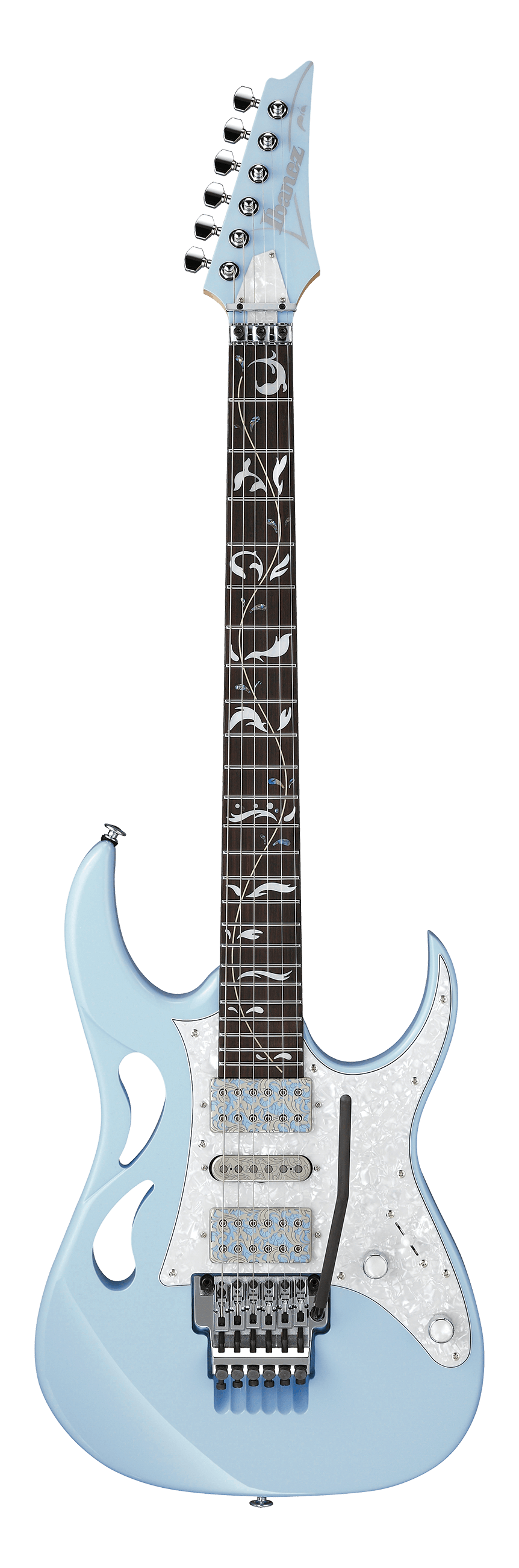 Full frontal of Ibanez PIA3761 Steve Vai Signature Blue Powder.