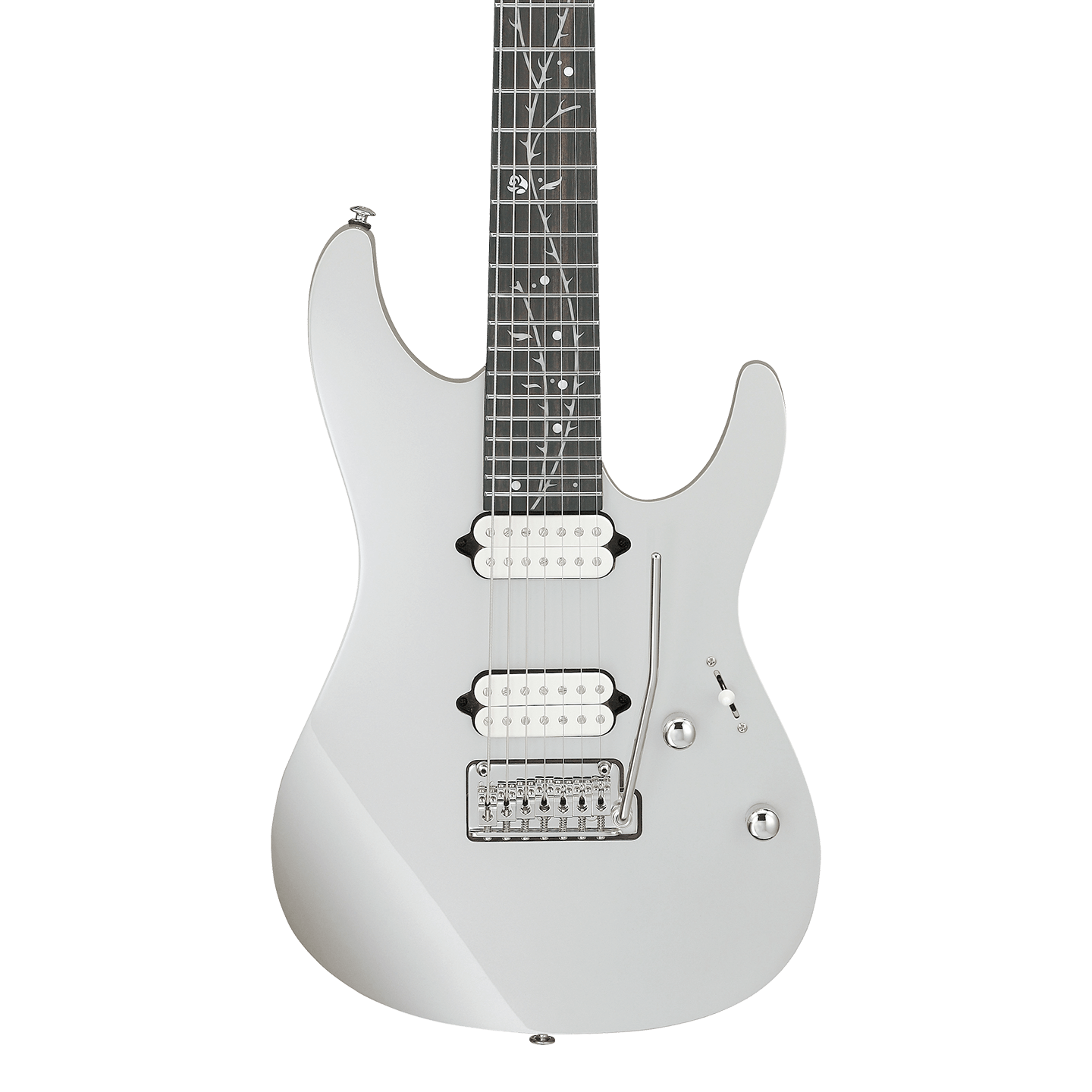 Front of Ibanez TOD70 Tim Henson Signature 7-String Classic Silver.