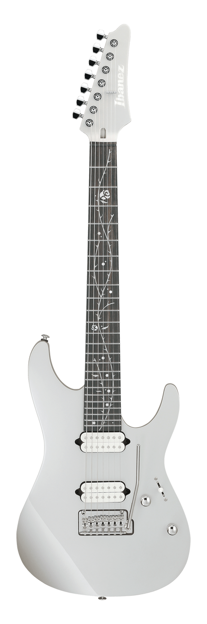 Full frontal of Ibanez TOD70 Tim Henson Signature 7-String Classic Silver.