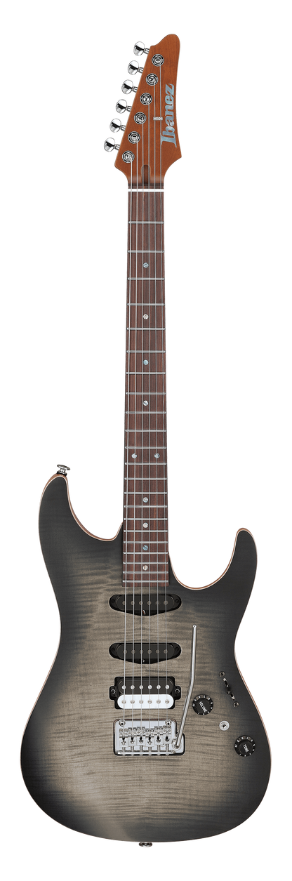 Full frontal of Ibanez TQM2 Tom Quayle Signature Charcoal Black Burst Flat.