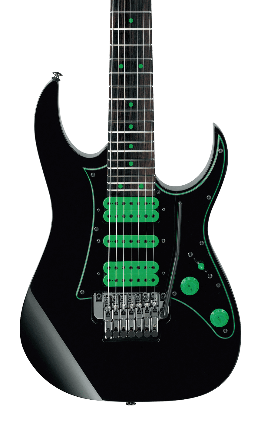 Front of Ibanez UV70P Steve Vai Signature Premium Black.