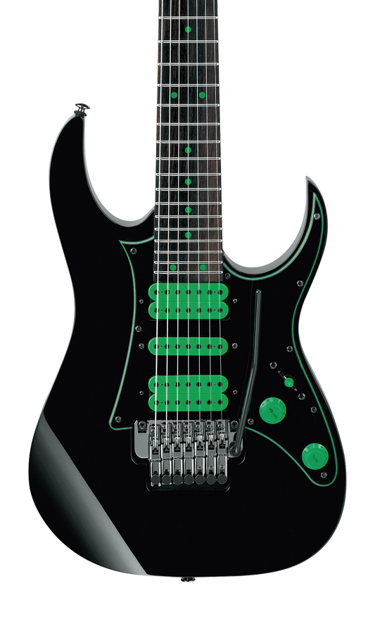 Front of Ibanez UV70P Steve Vai Signature Premium Black.