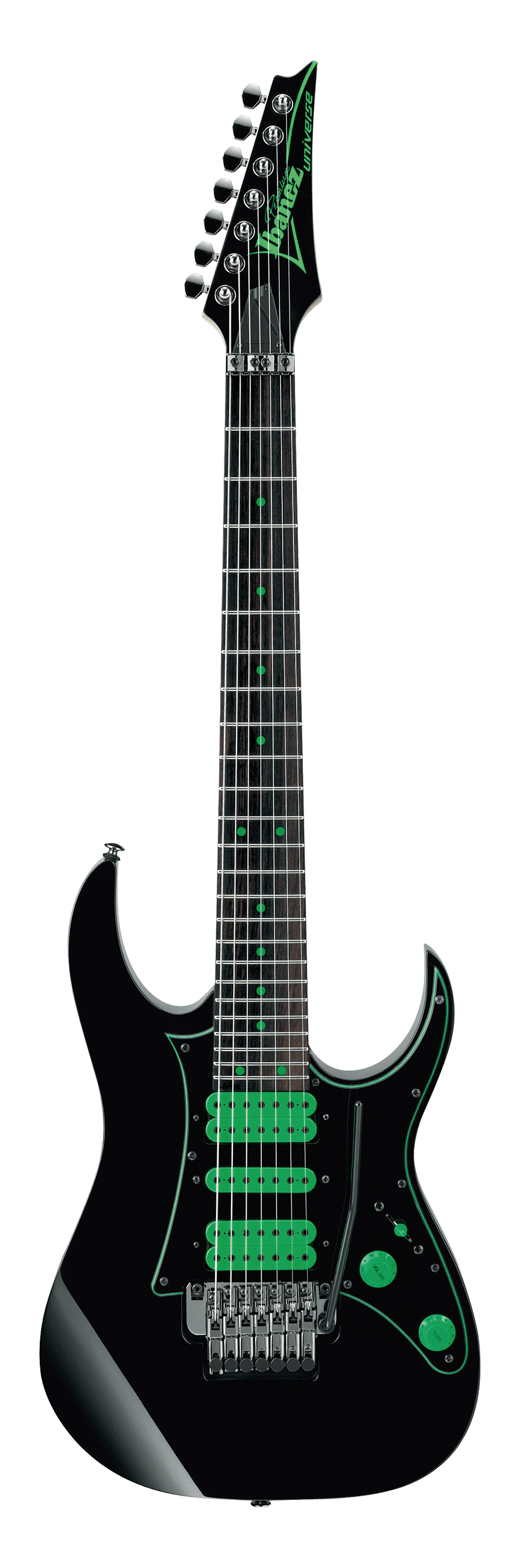 Full frontal of Ibanez UV70P Steve Vai Signature Premium Black.