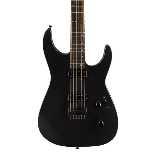 Front of Jackson American Series Virtuoso HT Streaked Ebony Fingerboard Satin Black.