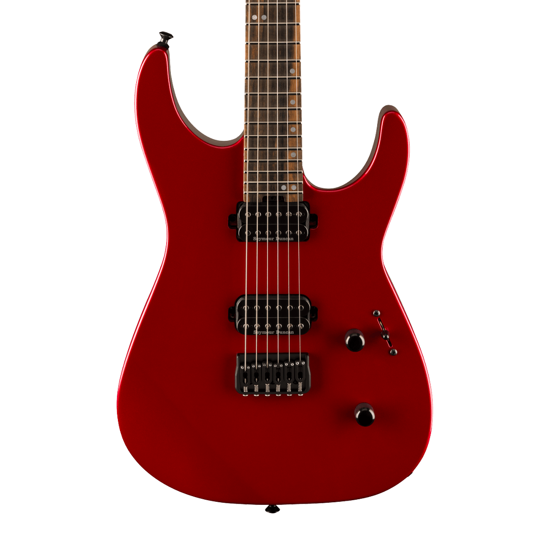 Closeup of Jackson American Series Virtuoso HT Streaked Ebony Fingerboard  Red Crystal w/softcase