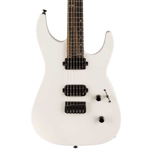 Closeup of front of Jackson American Series Virtuoso HT Streaked Ebony Fingerboard Snow White w/softcase