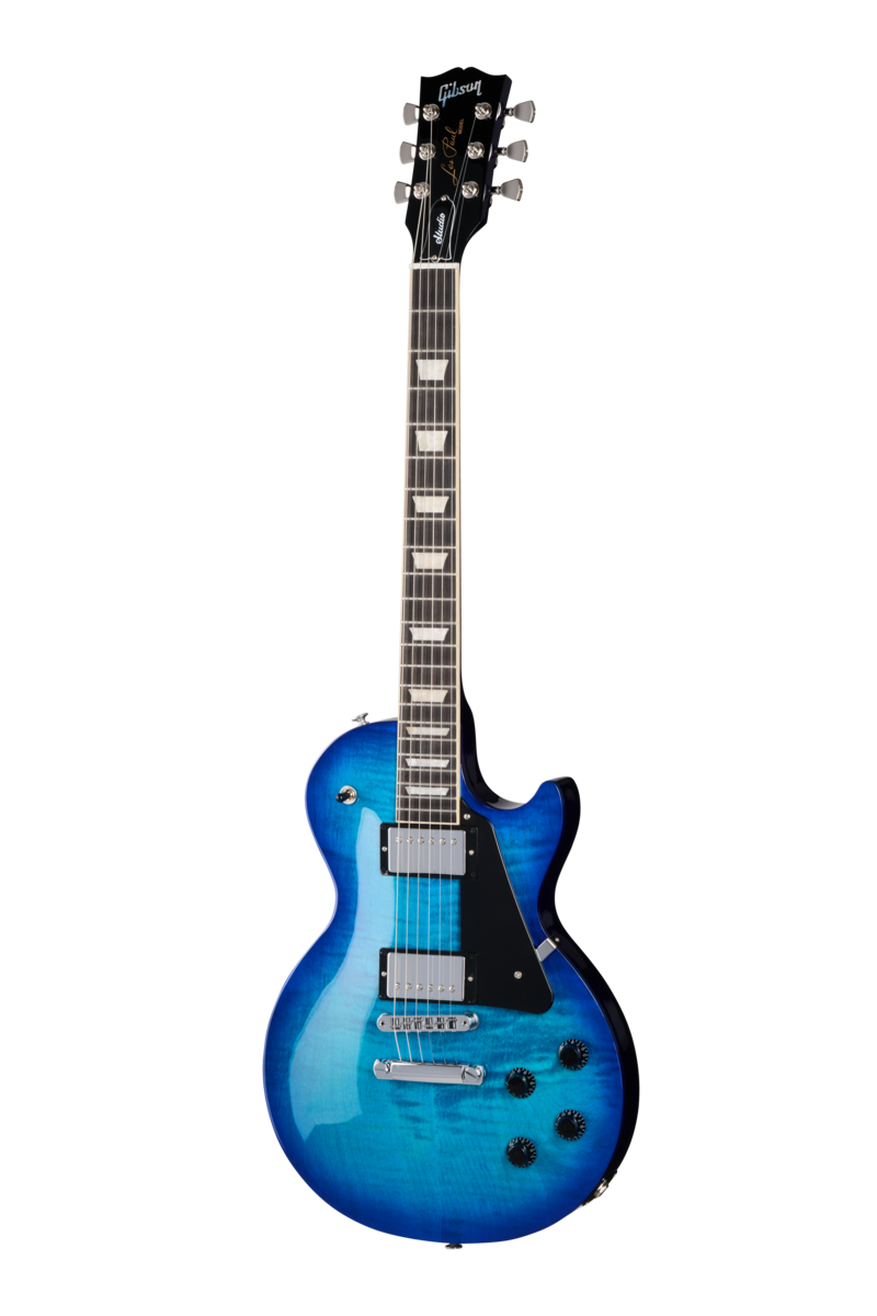 Full frontal of Gibson USA Les Paul Studio Session Cobalt Burst.