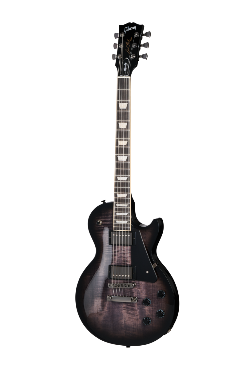 Full frontal of Gibson USA Les Paul Studio Session Translucent Ebony Burst.