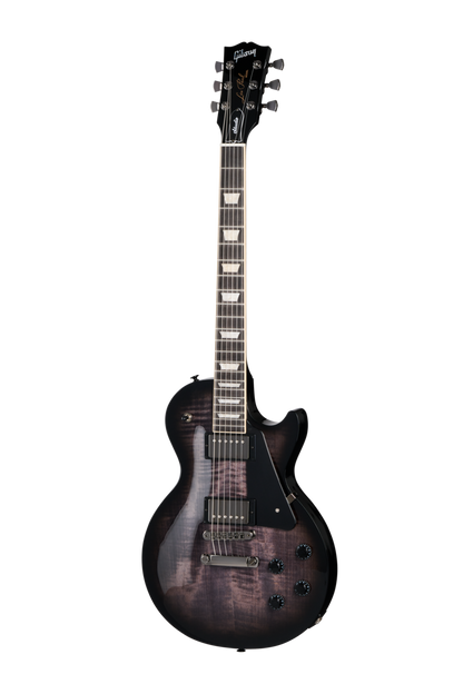 Full frontal of Gibson USA Les Paul Studio Session Translucent Ebony Burst.