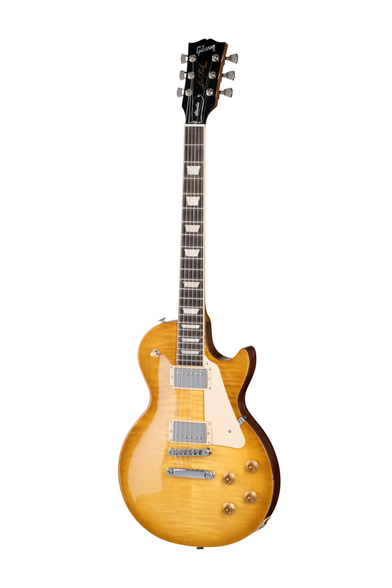 Full frontal of Gibson USA Les Paul Studio Session Honey Burst.