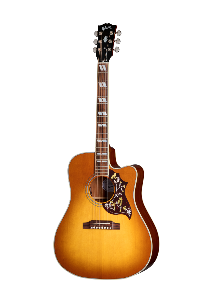 Full frontal of Gibson Hummingbird Standard EC Heritage Cherry Sunburst.