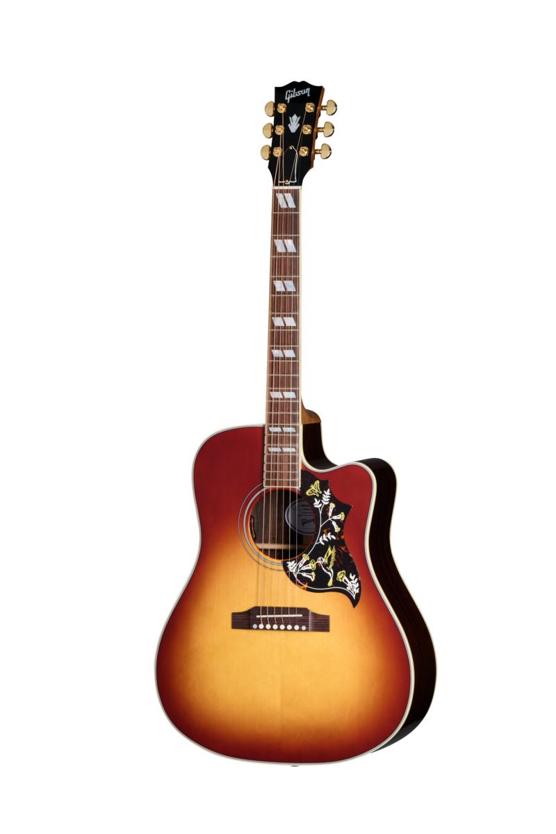 Full frontal of Gibson Hummingbird Standard Rosewood EC Rosewood Burst.