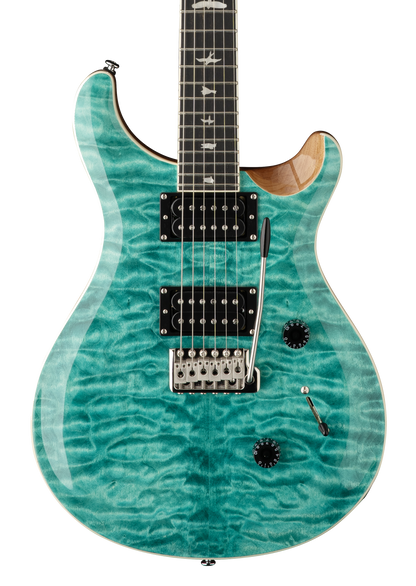 Front of PRS Paul Reed Smith SE Custom 24 Quilt Top Turquoise.