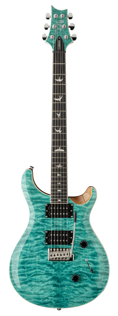 Full frontal of PRS Paul Reed Smith SE Custom 24 Quilt Top Turquoise.