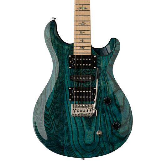 Front of PRS Paul Reed Smith SE Swamp Ash Special Iris Blue.