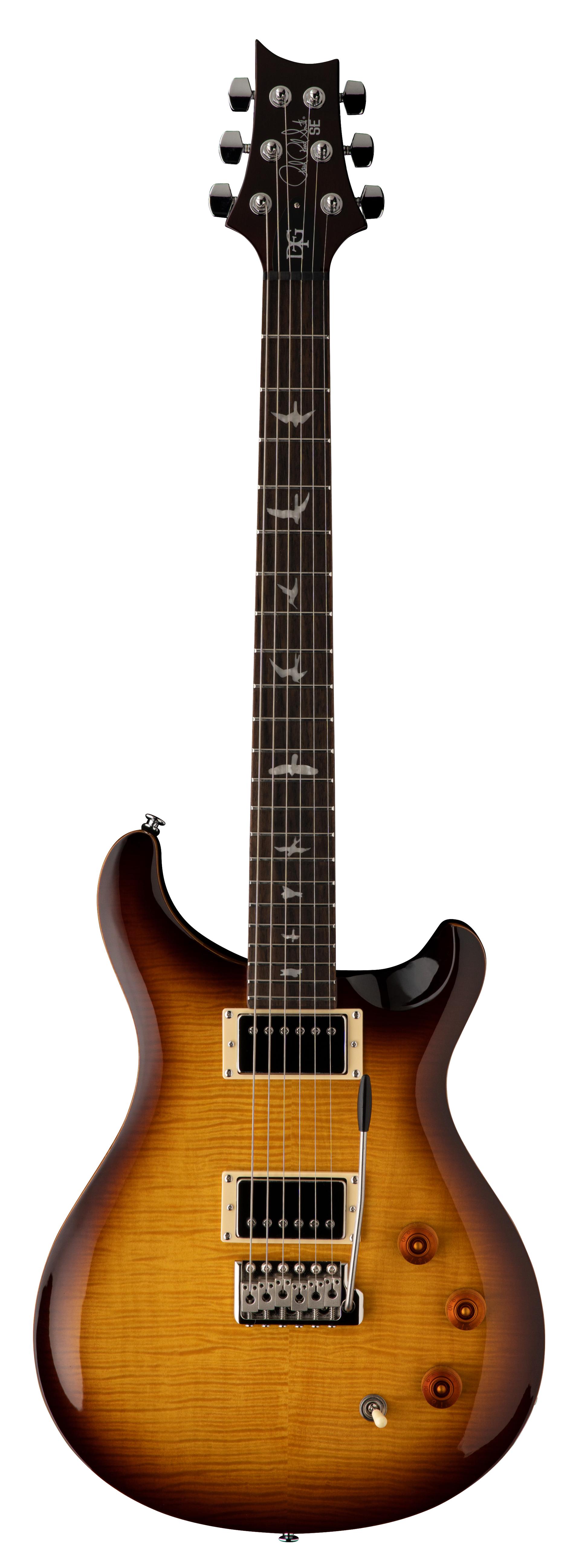 Full frontal of PRS SE DGT David Grissom Signature Solidbody McCarty Tobacco Sunburst.