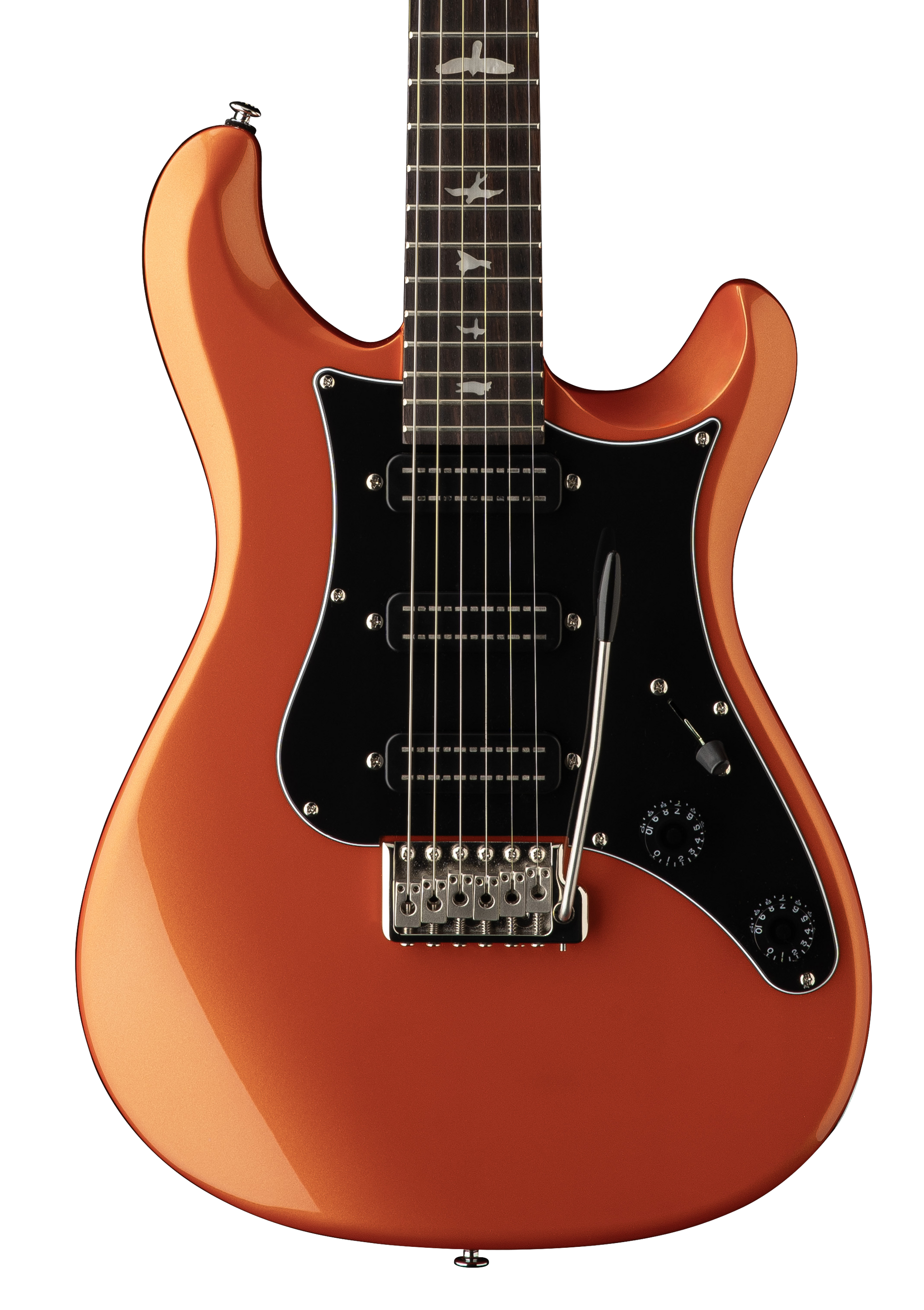 Front of PRS SE NF3 Metallic Orange Rosewood.