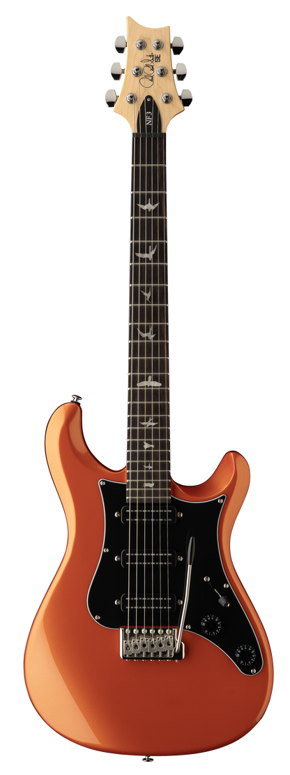 Full frontal of PRS SE NF3 Metallic Orange Rosewood.