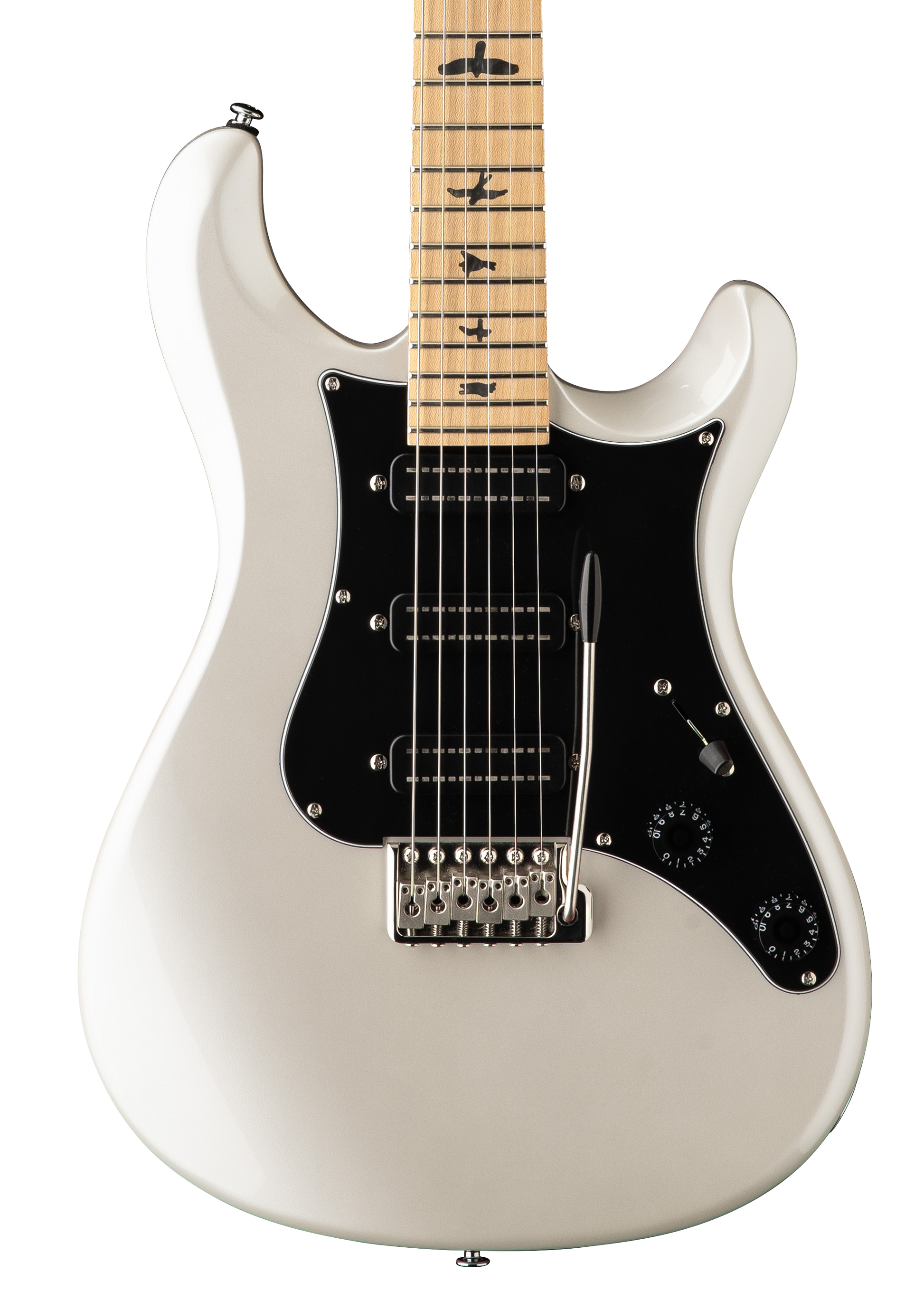 Front of PRS SE NF3 Pearl White Maple.