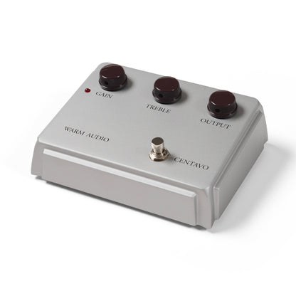 Front angle of Warm Audio Limited Edition Silver Centavo Professional Overdrive Pedal.