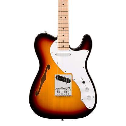 Front of Squier Affinity Series Telecaster Thinline MP 3-Color Sunburst.