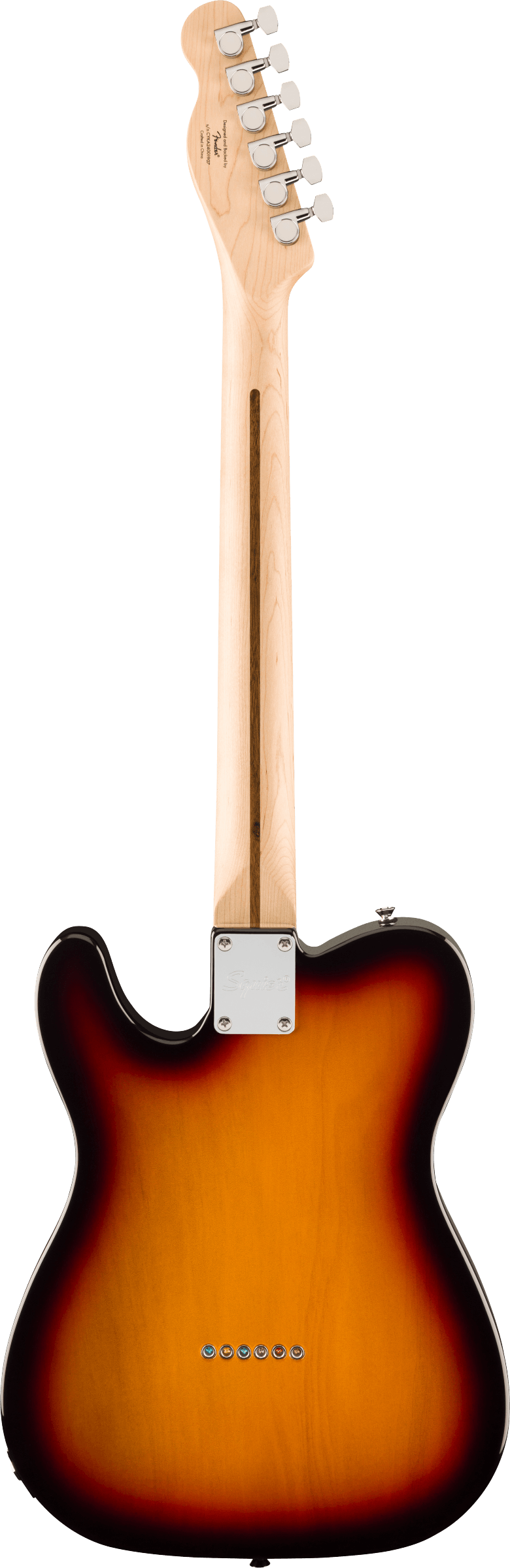 Back of Squier Affinity Series Telecaster Thinline MP 3-Color Sunburst.