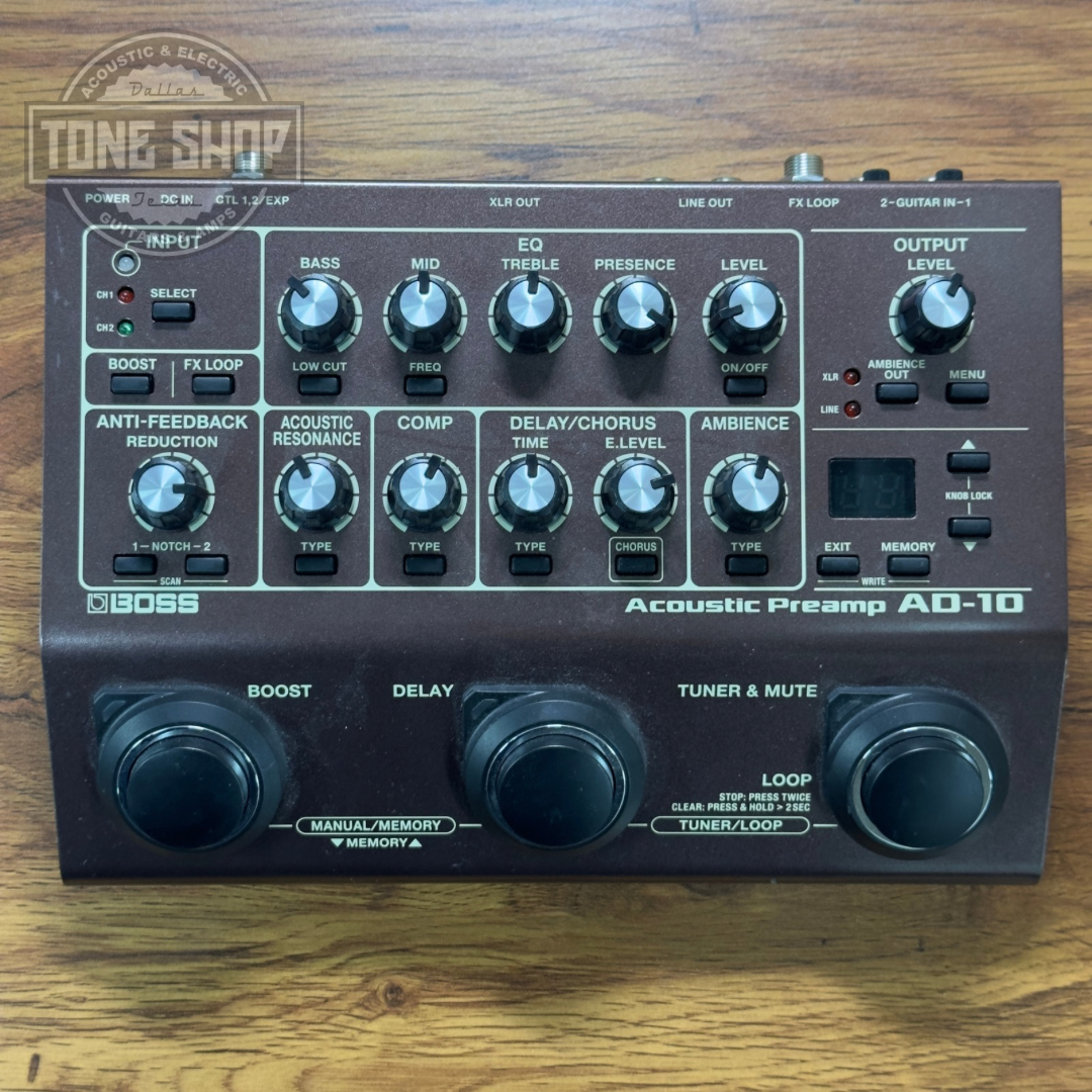 Top of Used Boss AD-10 Acoustic Preamp.