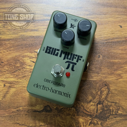 Top of Used Electro-Harmonix Green Russian Big Muff Pi Nano.