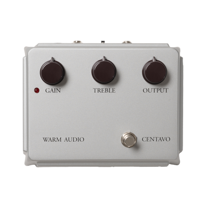 Top down of Warm Audio Limited Edition Silver Centavo Professional Overdrive Pedal.