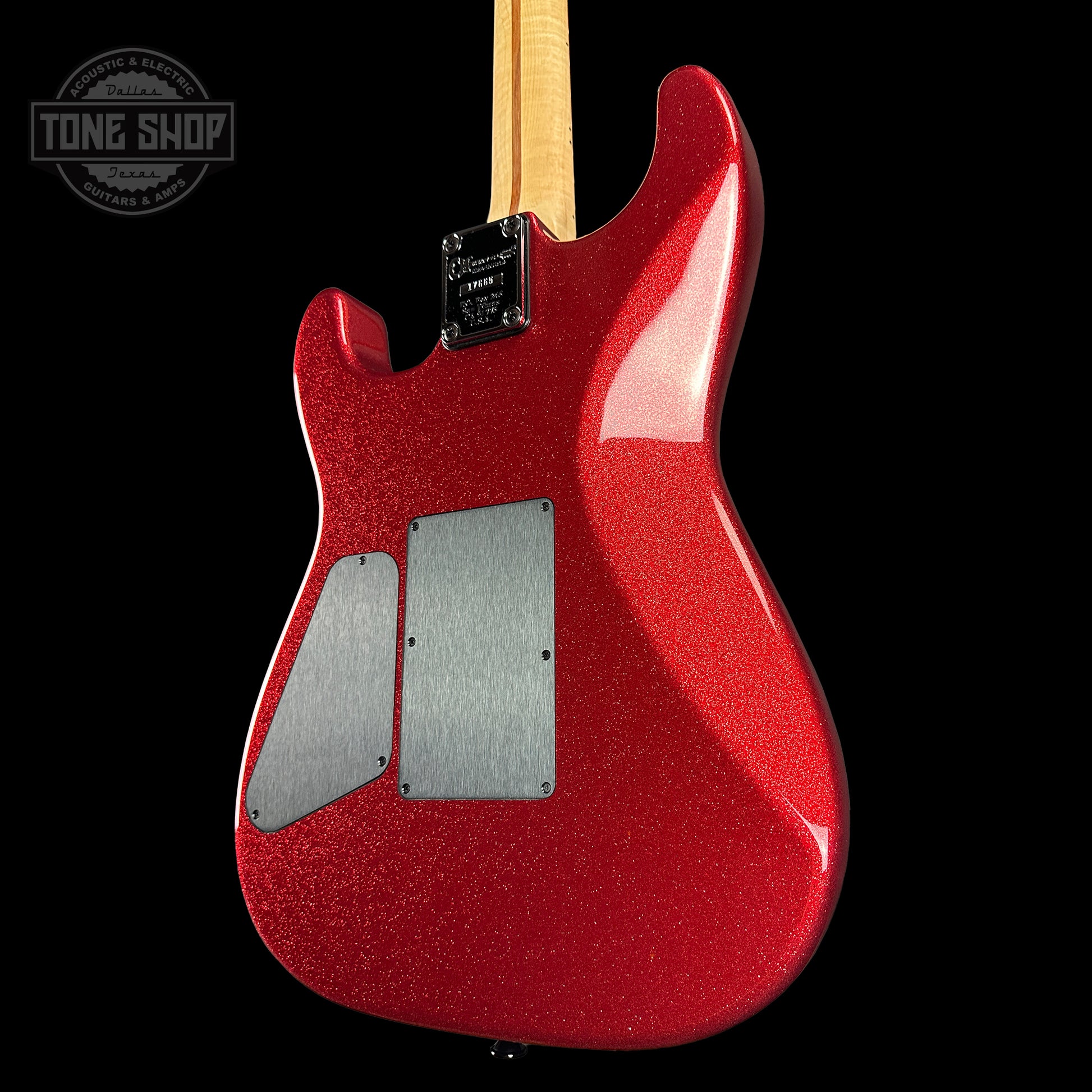 Back angle of Charvel Custom Shop San Dimas 2H FR Red Sparkle.