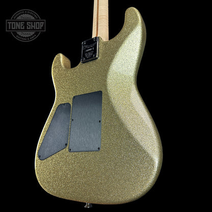 Back angle of Charvel Custom Shop San Dimas 2H FR Gold Sparkle.