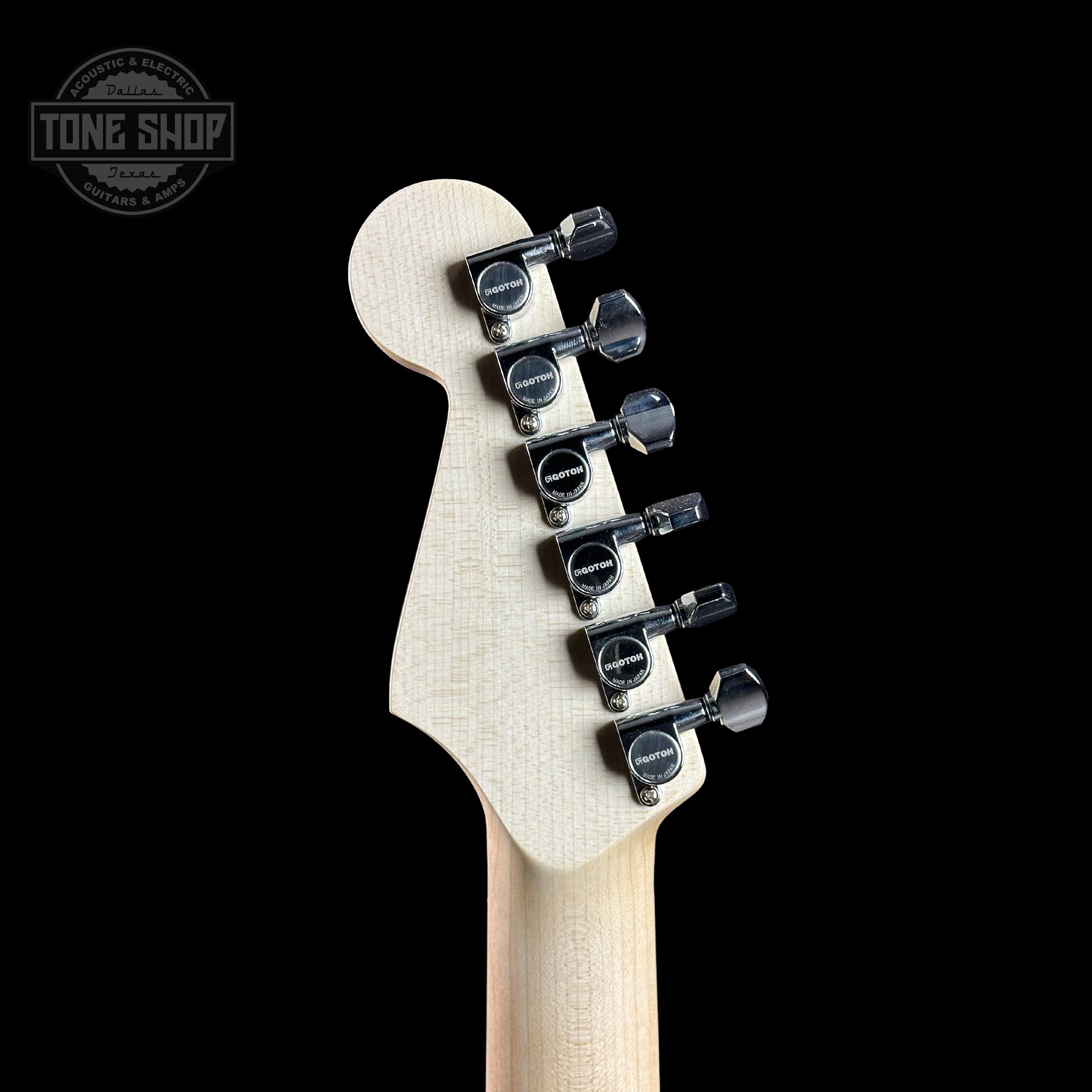 Back of headstock of Charvel Custom Shop San Dimas HSS Gold Sparkle.