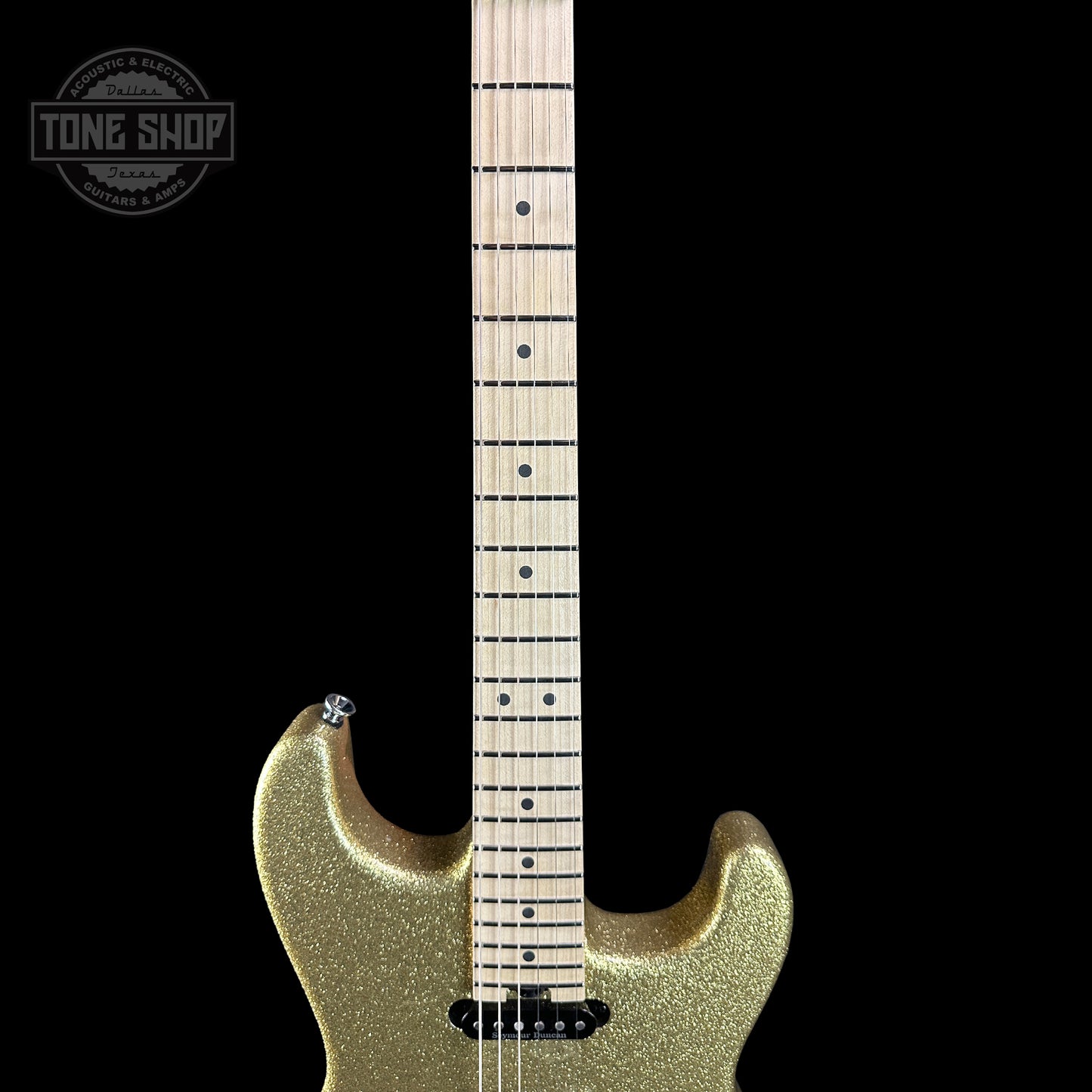 Fretboard of Charvel Custom Shop San Dimas HSS Gold Sparkle.