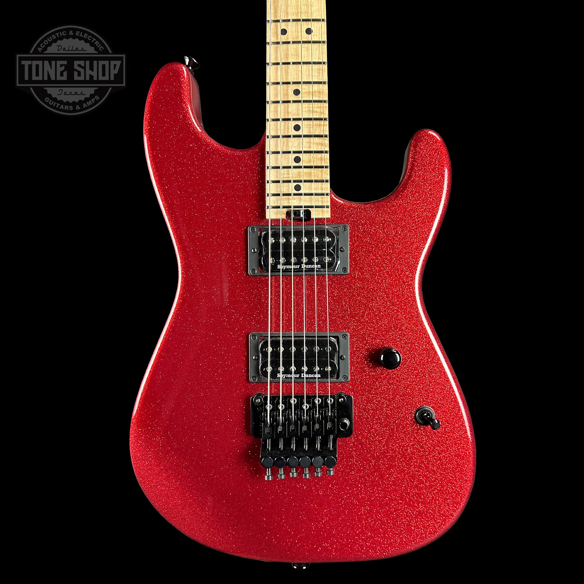 Front of Charvel Custom Shop San Dimas 2H FR Red Sparkle.