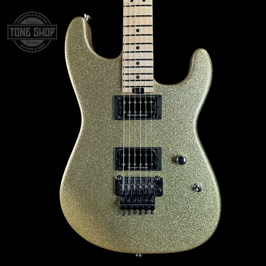 Front of Charvel Custom Shop San Dimas 2H FR Gold Sparkle.